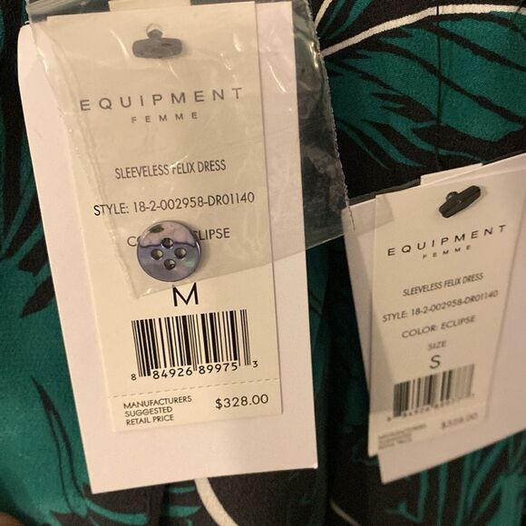 EQUIPMENT Sleeveless Felix Silk Dress In Eclipse Green Leaf Print  100% silk. - Picture 8 of 8